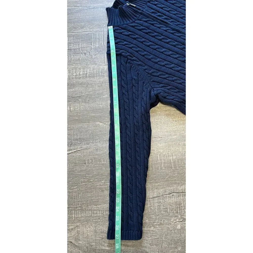 LL Bean Sweater Full Zip Men’s Sz 1X Holiday Cable Knit Blue 100% Cotton 251834
